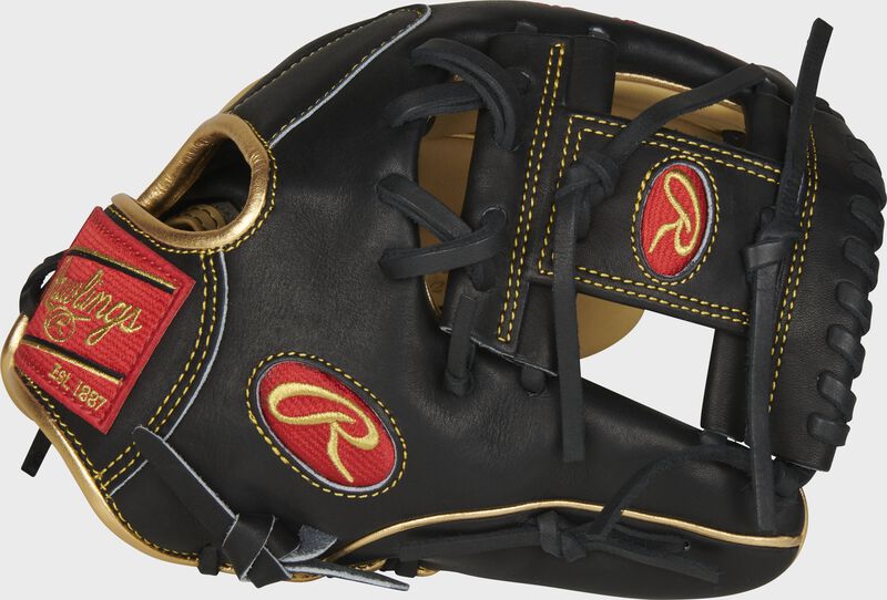 Web back view of black and camel 2021 11.5-inch Heart of the Hide R2G infield glove | ContoUR Fit