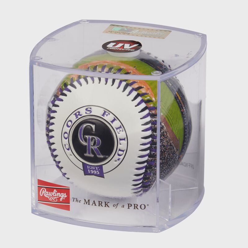 MLB Colorado Rockies stadium baseball in a display case