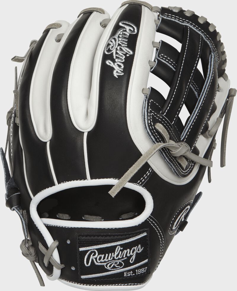 PRO314-6BW Heart of the Hide 11.5-inch H web glove with a black and white back with white double-welting