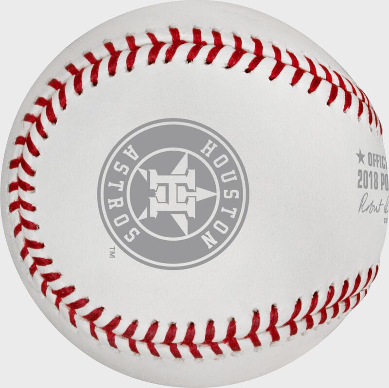 The Houston Astros logo stamped on the ALCS18DL American League Championship Series dueling teams ball