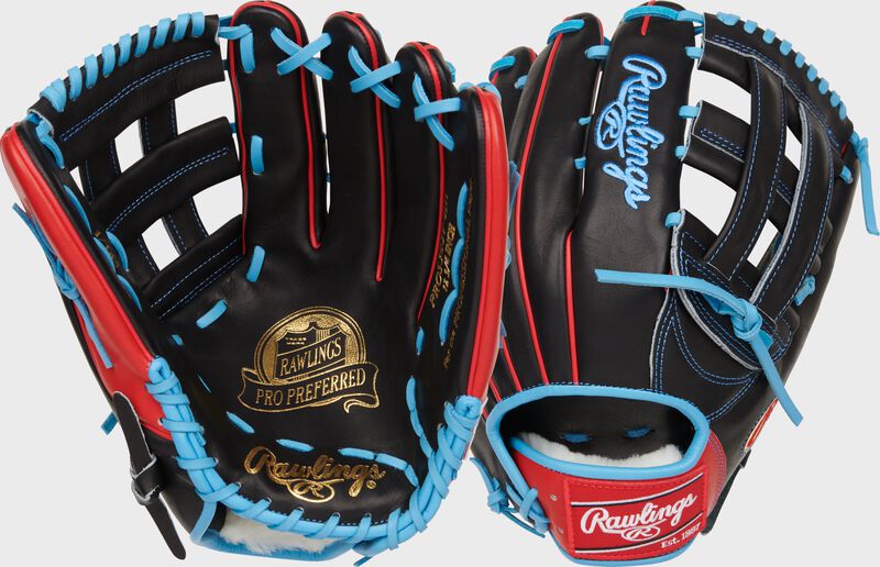 2 views showing the palm and back of a Gameday 57 Ian Happ Pro Preferred outfield glove - SKU: RSGRPROS3039-6IH