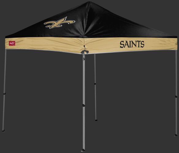 A black/gold New Orleans Saints 9x9 shelter with a team logo on the left side - SKU: 03231077112