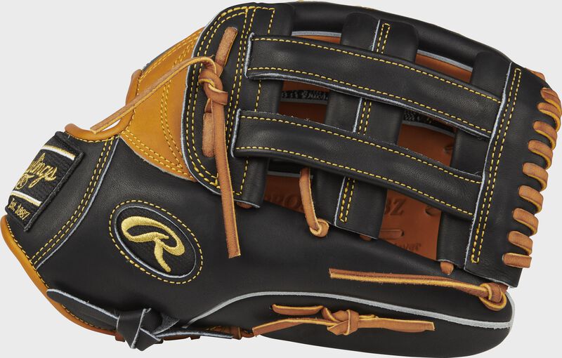 Thumb view of a PRO3039-6TBZ Heart of the Hide ColorSync 12.75-inch outfield glove with a black H web