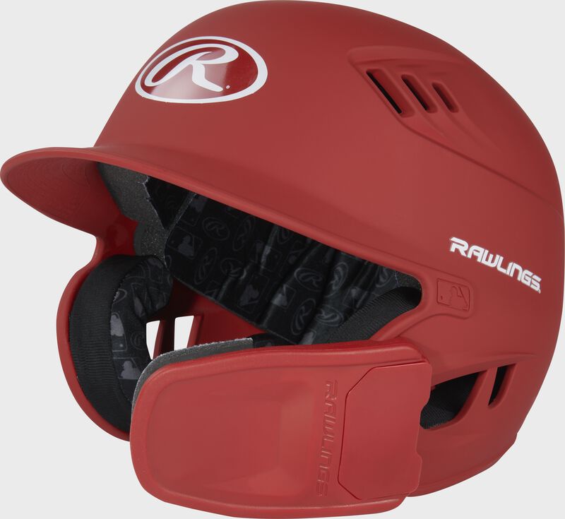 Front left-side view of Scarlet R16 Reverse Matte Batting Helmet | Junior & Senior - SKU: R6R07