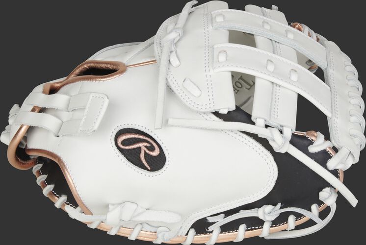 Thumb of a white/black 2021 Liberty Advanced 33-Inch fastpitch catcher's mitt with a white Modifed H-web - SKU: RLACM33RG