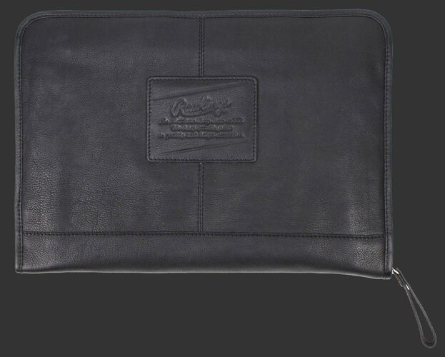A black rugged portfolio with a leather Rawlings patch logo in the middle - SKU: V614-001