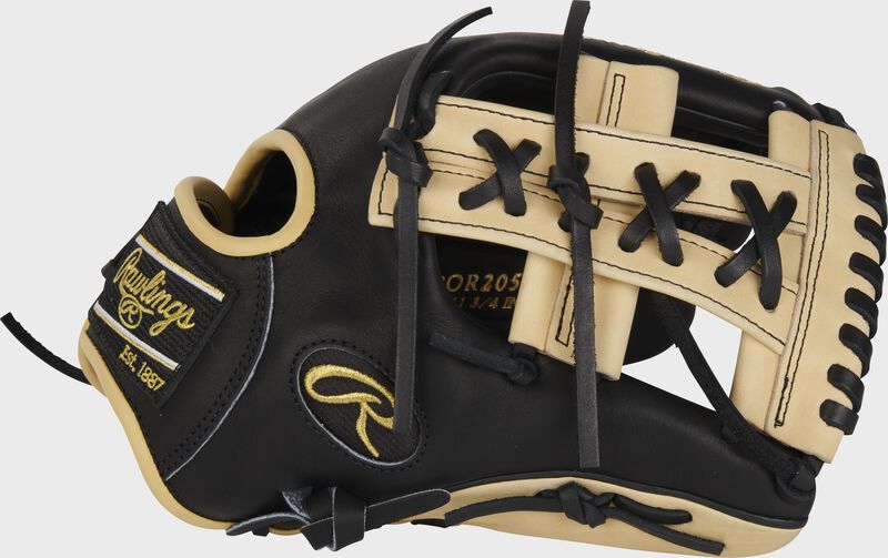 Thumb of a black/camel Heart of the Hide R2G 11.5" ContoUR fit infield glove with a camel split single post web - SKU: PROR205U-32B