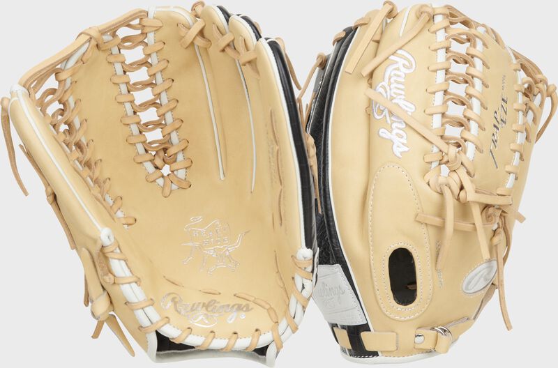 2 views showing the palm and back of a ColorSync 8.0 Heart of the Hide 12.75" Trap-Eze web outfield glove - SKU: PROMT27CC