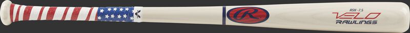 Y62AV white Velo youth ash wood bat with a stars and stripes grip