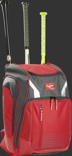 Front angle view of a Rawlings Legion bag with 3 bats in the back - SKU: LEGION-S