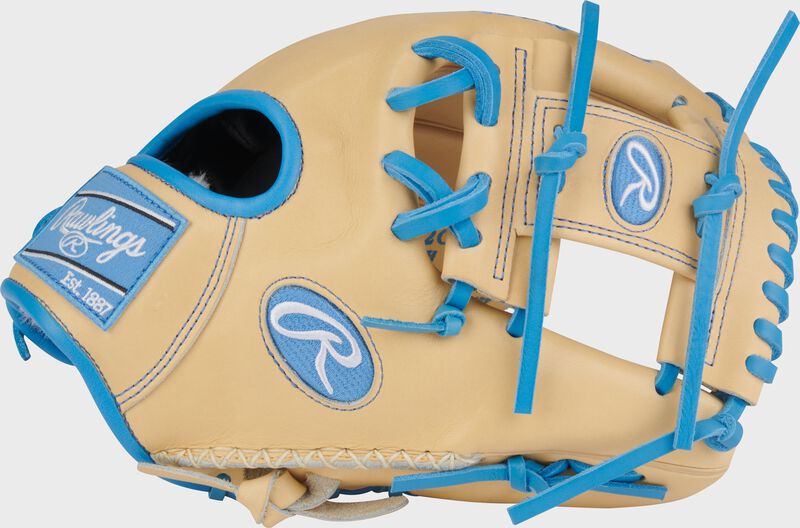 Thumb of a camel Rawlings Pro Preferred 11.5-Inch Infield Glove with a Columbia blue Oval-R and camel I-web