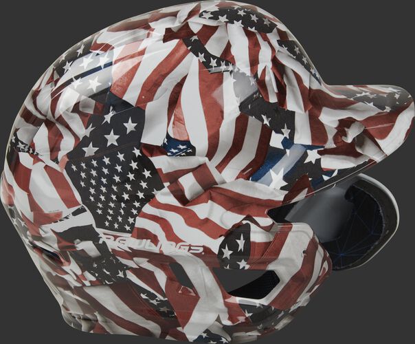 Right side of a MACHEXTR-USA Rawlings Mach EXT USA helmet with a unique hydro dipped design