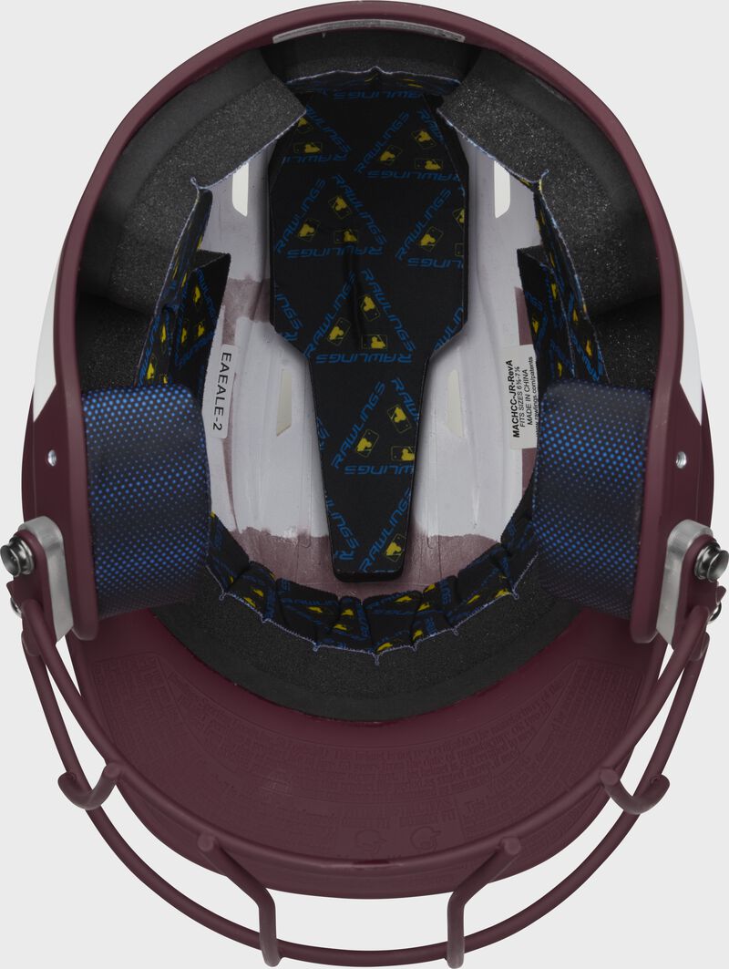 Inside view of Rawlings Mach Ice Softball Batting Helmet, Maroon - SKU: MSB13 loading=