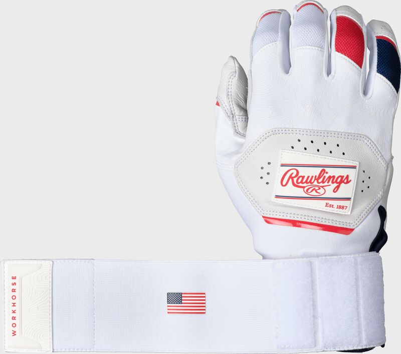 A USA Workhorse compression strap batting glove with the strap extended out