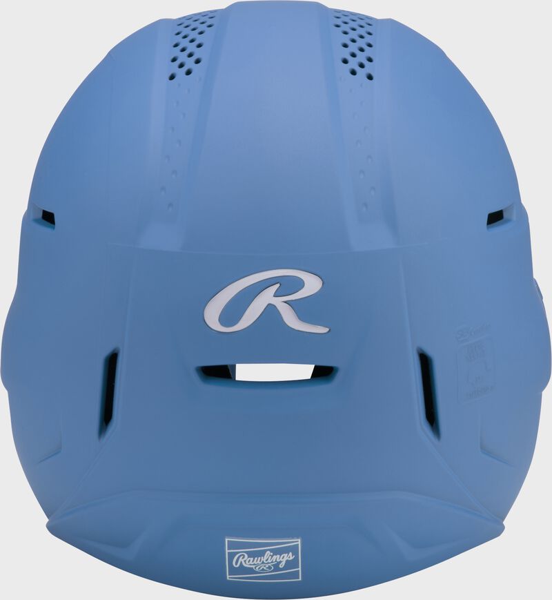 Back of a Columbia blue Rawlings RX2 fastpitch batting helmet loading=