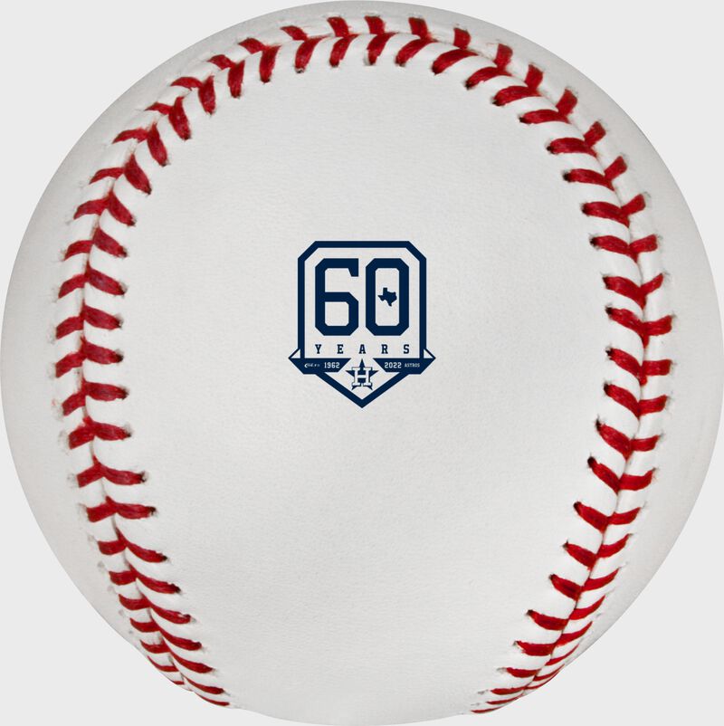The Houston Astros 60th Anniversary logo stamped on a MLB baseball - SKU: RSGEA-ROMLBHOU60-R