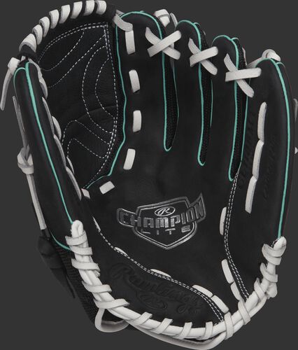 CL110BMT Rawlings 11-inch youth softball glove with a black palm and white laces