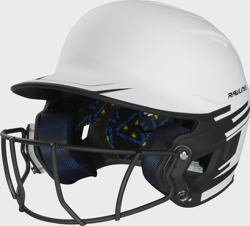 Front left-side view of Rawlings Mach Ice Softball Batting Helmet, Black - SKU: MSB13