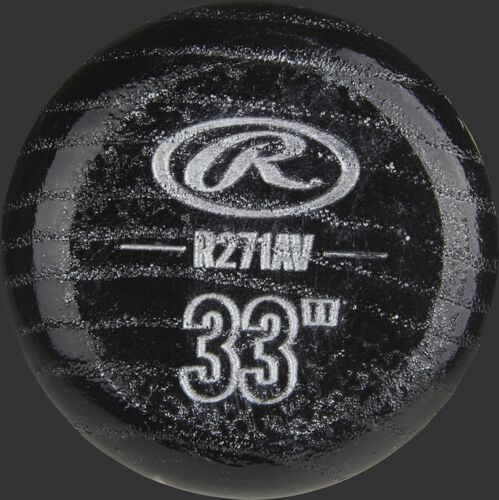 Black knob of a R271AV Rawlings Velo ash bat