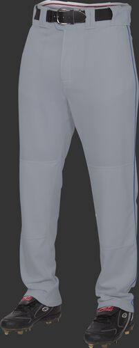 Front of Rawlings Blue Gray/Navy Youth Semi-Relaxed Piped Pant - SKU #YPRO150P-BG/DG-90