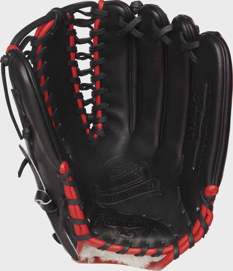 PROSMT27 Rawlings Mike Trout baseball glove with a black palm and black laces