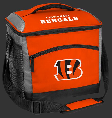 An orange Cincinnati Bengals 24 can soft sided cooler with screen printed team logos - SKU: 102110631111