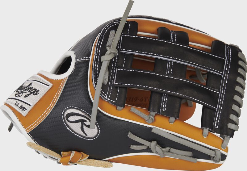 Thumb of a black/tan Heart of the Hide Hyper Shell 12.75" outfield glove with a black H-web - SKU: PRO3319-6TBCF