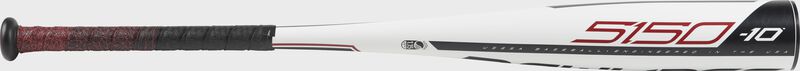 Barrel view of a UT9510 2019 5150 USSSA baseball bat with a white barrel and red/black batting grip