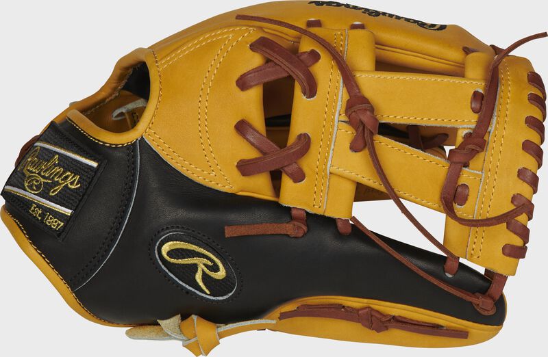 Thumb of a butterscotch/black PRONP5-7BU Heart of the Hide 11.75-Inch infield glove with a butterscotch V-web