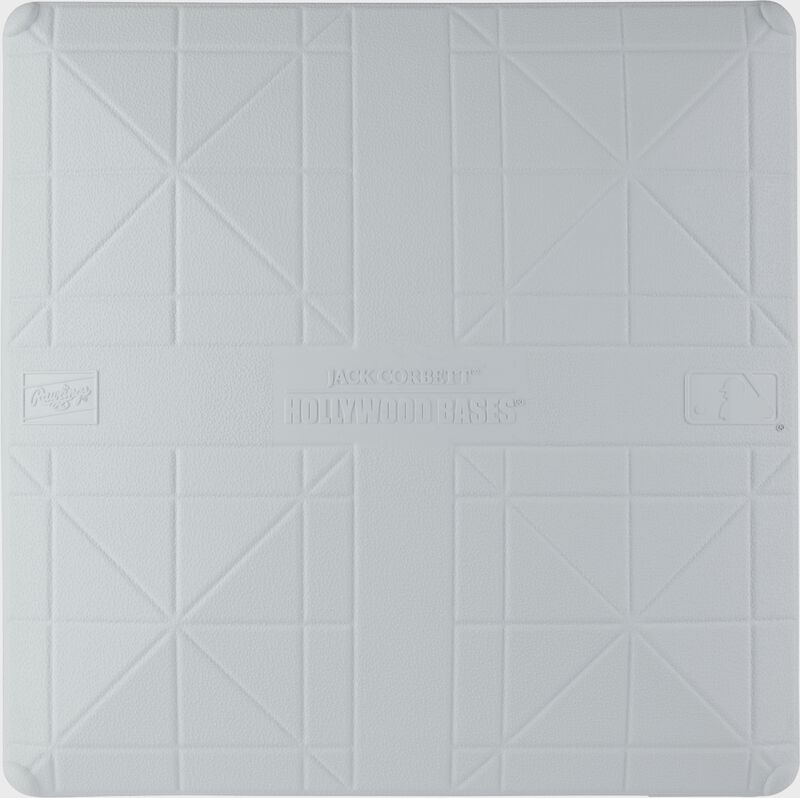 Top of a white 18" Rawlings Jack Corbett MLB Hollywood base - SKU: JCHB