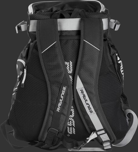 Back of a black VELOBK Rawlings Velo backpack with black shoulder straps