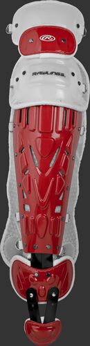 Scarlet/white LVELI Rawlings Velo intermediate leg guard