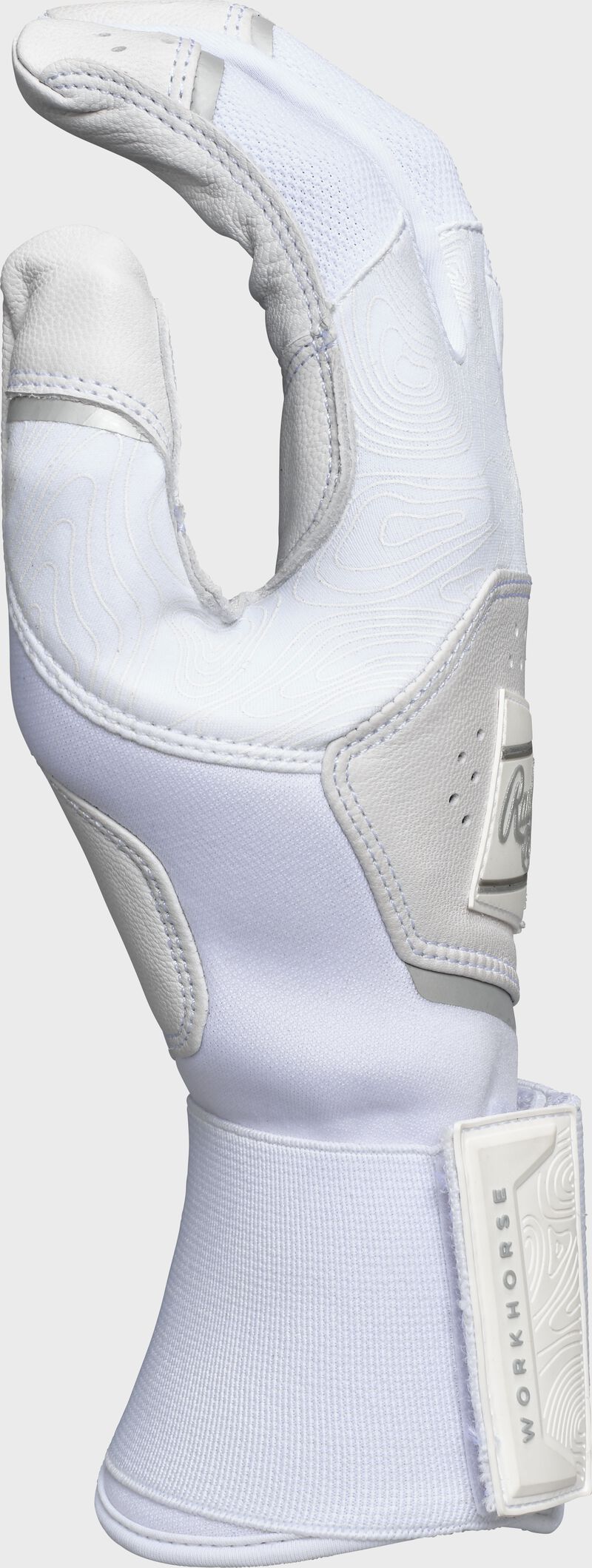 Thumb of a white Workhorse compression strap batting glove