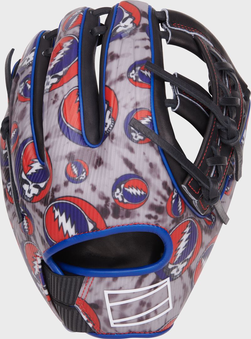 Limited edition Grateful Dead Steal Your Face design back of a Rawlings 11.75" REV1X infield glove