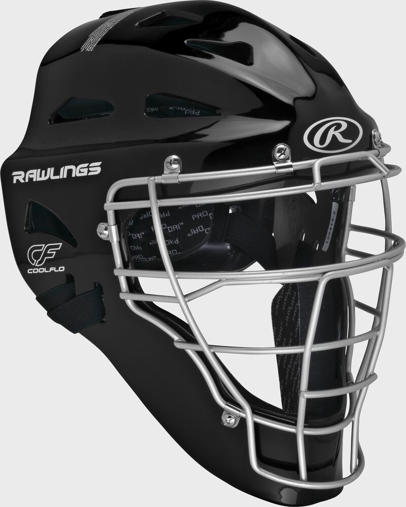 Black Cool-Flo adult catcher's helmet with silver cage
