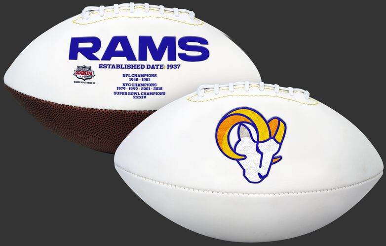A Los Angeles Rams football with the Rams logo on one side and team history on the other - SKU: 06541073126