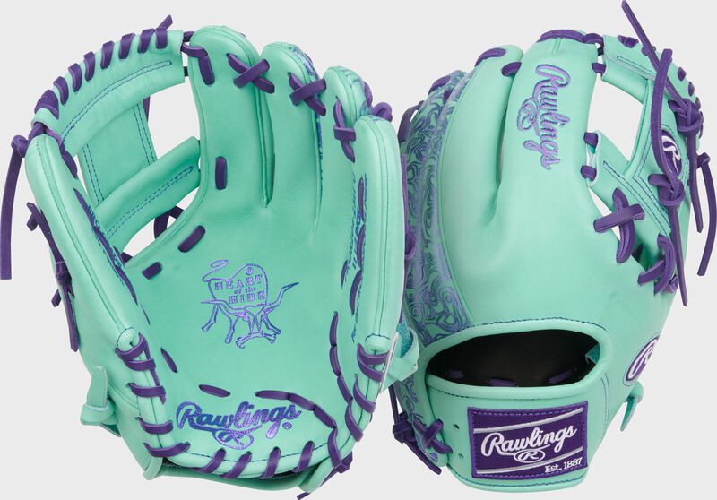 Two images showing the palm & back of a Heart of the Hide 11.5-Inch Mint Infield Glove