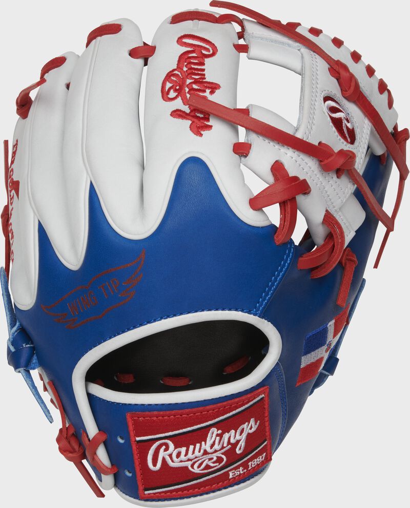 PRO204W-2DR Heart of the Hide 11.5-Inch Dominican Republic glove with white fingers and royal Wing Tip back