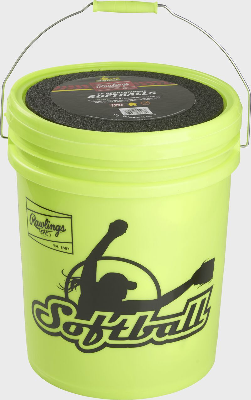 Fastpitch logo on a green softball bucket - SKU: B618