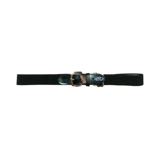 Front of Rawlings Black Youth Adjustable Elastic Baseball Belt- SKU #BLTY-BLK