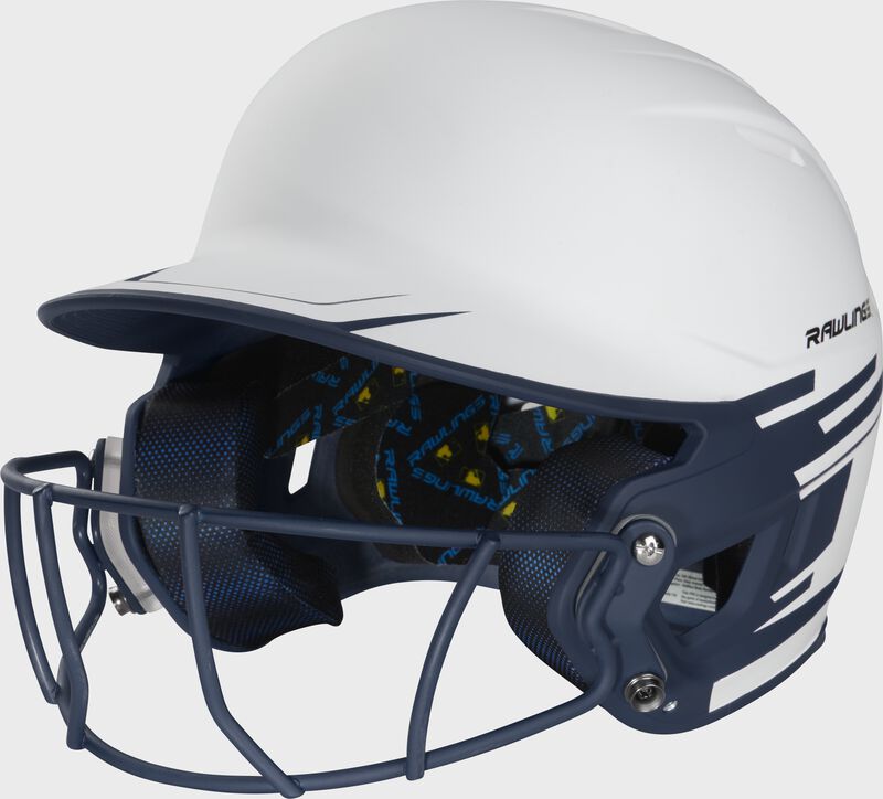 Front left-side view of Rawlings Mach Ice Softball Batting Helmet, Navy - SKU: MSB13