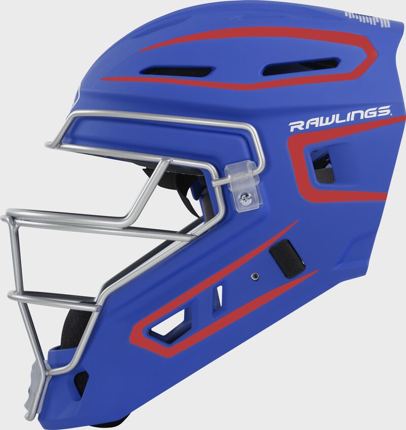 Left-side view of Rawlings Velo 2.0 Catcher's Helmet - SKU: CHV27