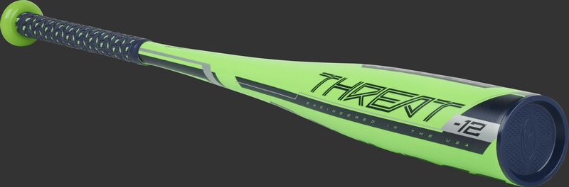 US9T12 Rawlings Threat youth bat with a green barrel, navy accents and navy end cap