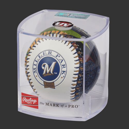 MLB Milwaukee Brewers stadium baseball in a display case