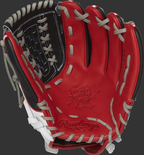 PRO716SB-18CAN Rawlings Heart of the Hide Canada softball glove with a scarlet palm, black web and grey laces