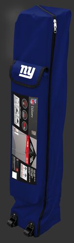 Blue wheeled carry case of a New York Giants canopy with the team logo on the outside compartment - SKU: 02231078111