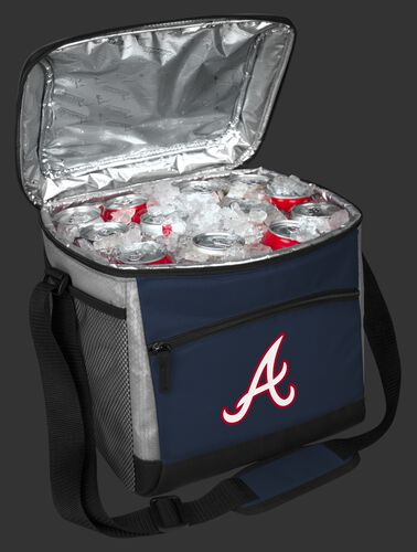 An open Atlanta Braves 24 can cooler filled with ice and drinks - SKU: 10200005111