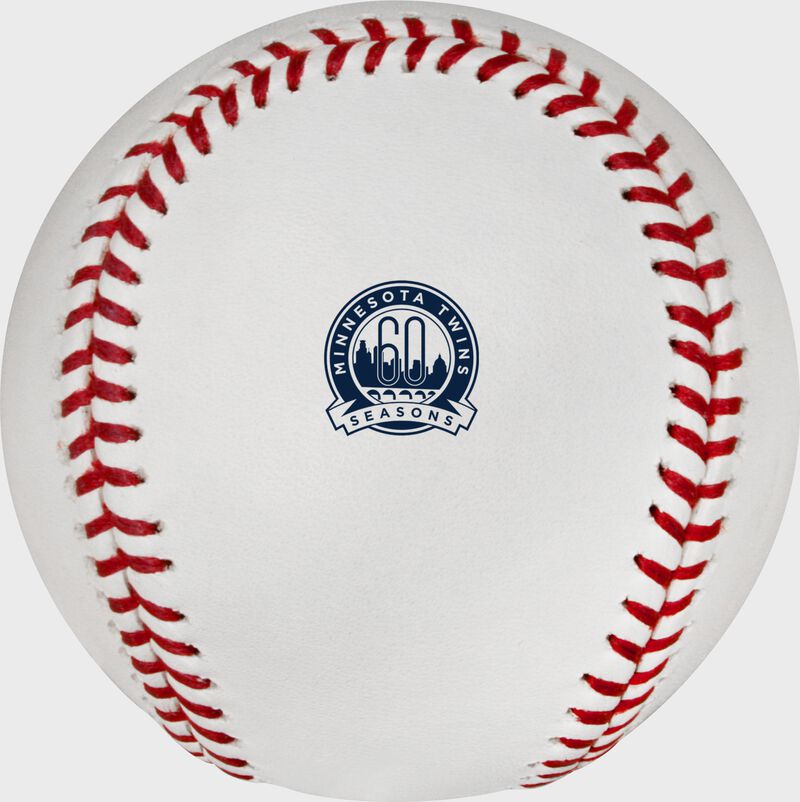 The Minnesota Twins 60th Anniversary logo stamped on a MLB baseball - SKU: ROMLBMT60