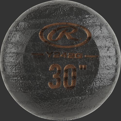 Black knob of a Y242G Rawlings youth wood bat