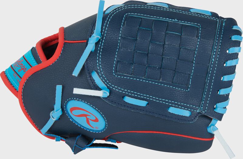 Navy thumb of a Rawlings Flex Palm Series 11-Inch Youth Baseball Glove with a Basket web loading=